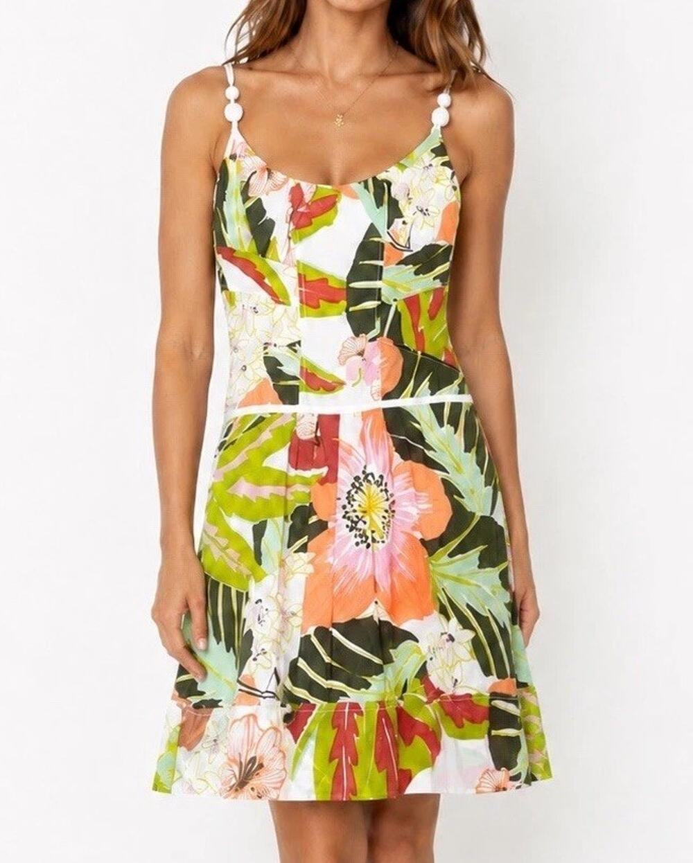 Laurel by Escada Dress 36 US 4 Tropical Floral Cotton Lined Resort Sundress